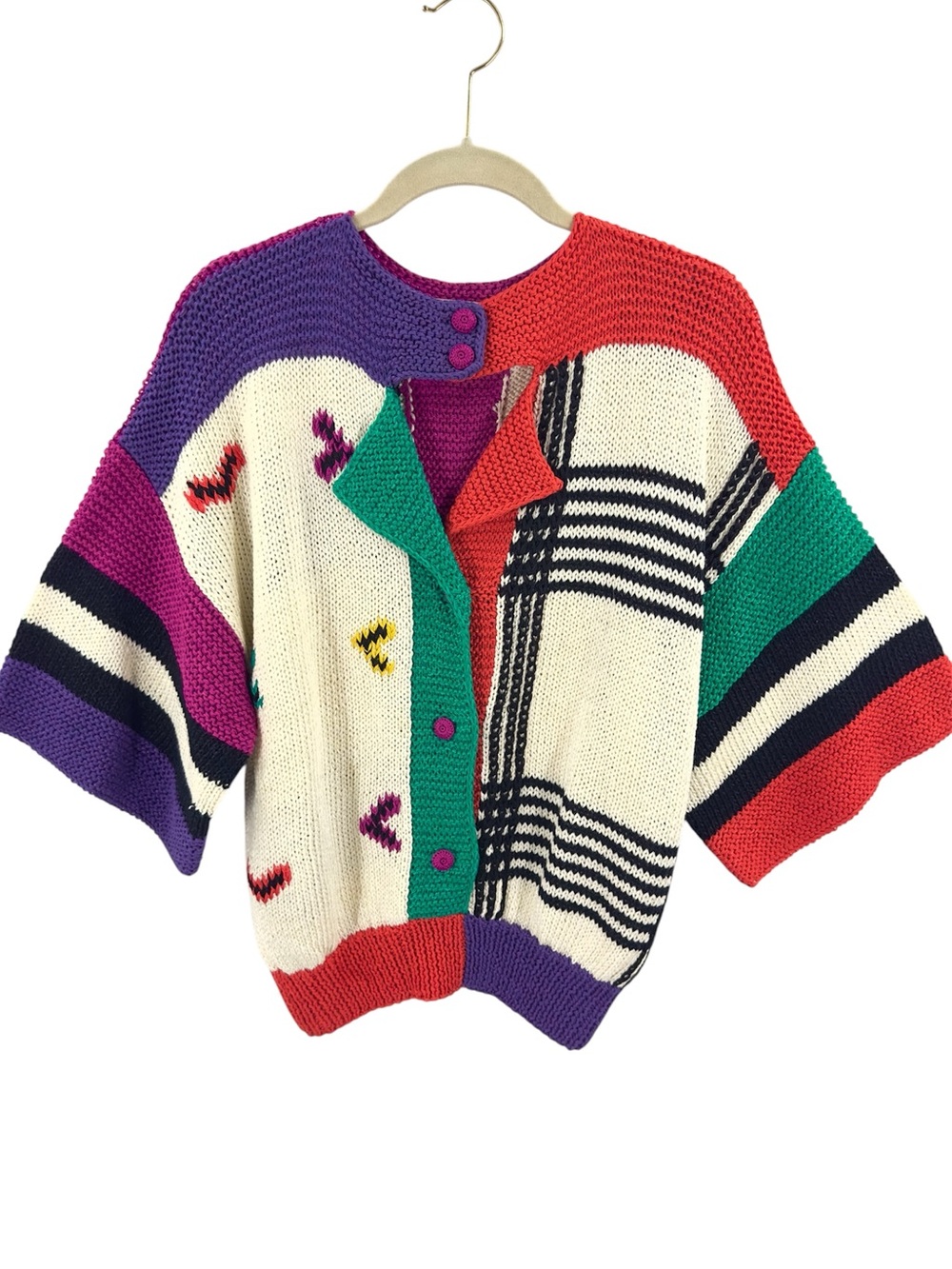 Vintage 80s Knit Sweater Kimono Sleeve Size Large Art To Wear Colorful Nannell